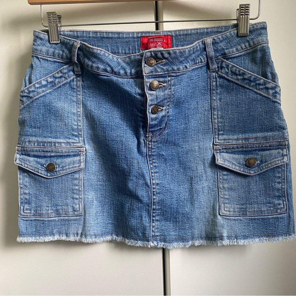 Y2K Grunge Mossimo Blue Denim Mini Skirt Medium Wash Low Rise Sz 11